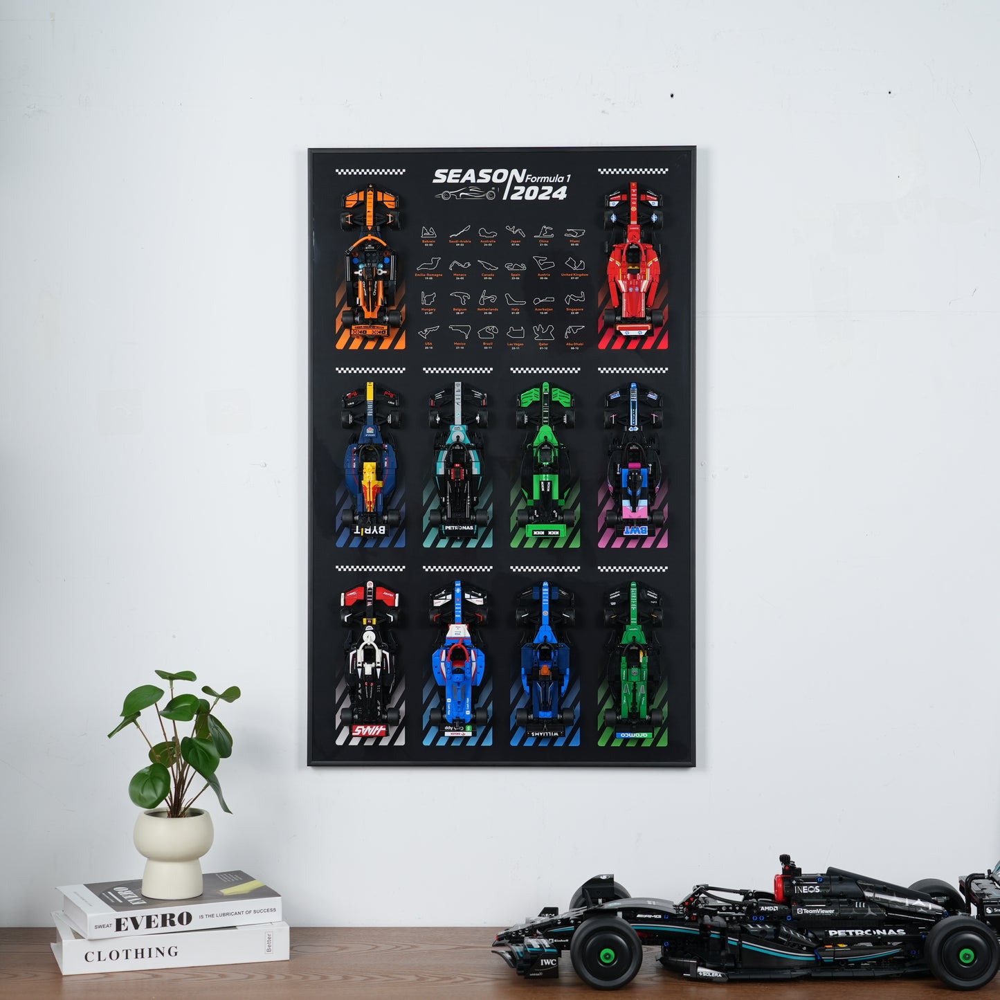 Display Wall Mount for Lego 66802 (77422-77251) F1 Car Speed Champions Ultimate Formula 1 Collector's Pack (Lego Set Not Included)